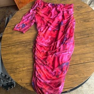 BOOHOO Floral mesh one shoulder dress